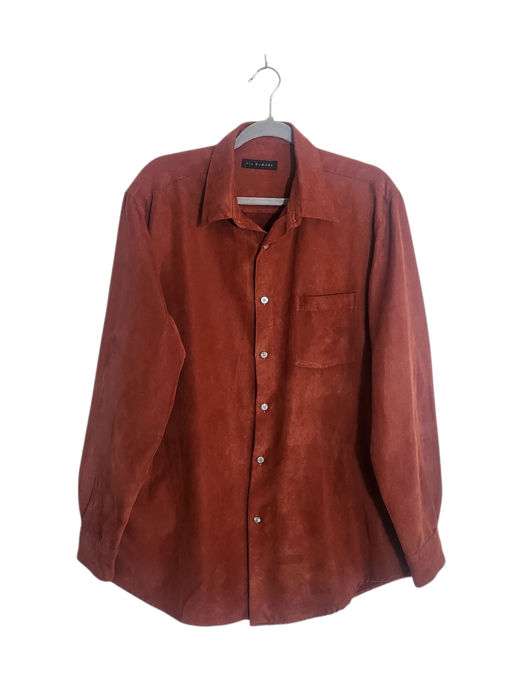 Via Europa Rust Brown Corduroy Button Down Shirt Size Large